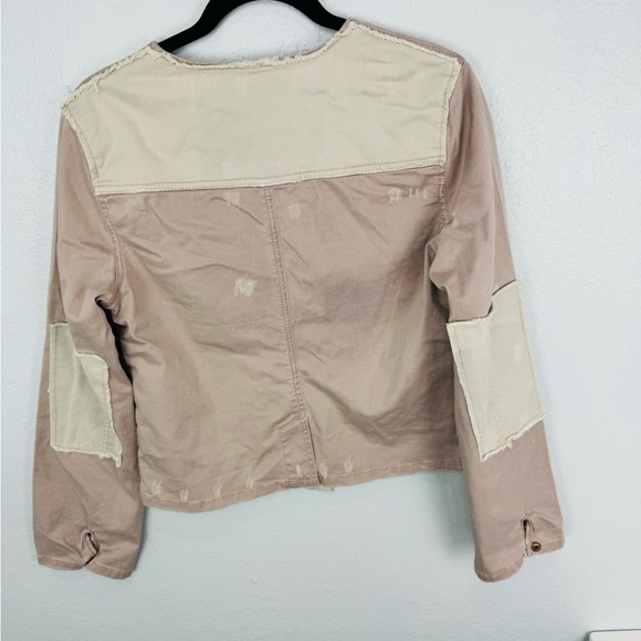 FREE PEOPLE Womens Lou Cropped Military Jacket Sz M Blush Pink Crop Long Sleeves - Picture 7 of 8